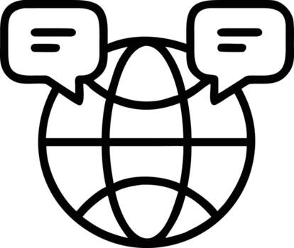 Global communication line art icon with speech bubbles and globe outline vector