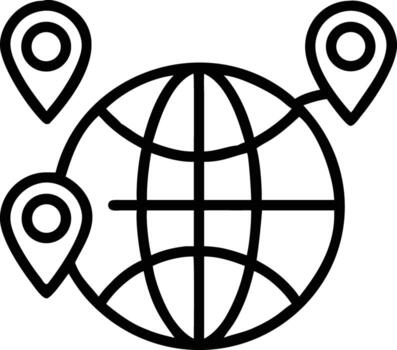 Globe with location pin icons indicating destinations connected by lines in a line art style vector