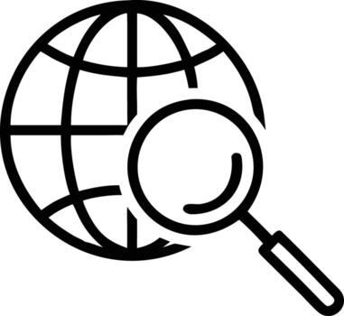 global buscar icono con aumentador vaso. Internet investigación, web hojeada ilustración vector
