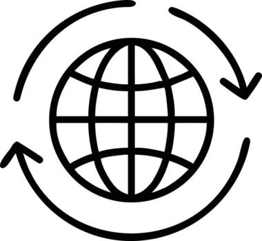 Global network outline icon, connecting world, arrow circulation, internet symbol, simple design vector