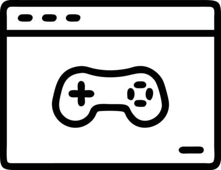 Hand drawn illustration of game controller symbol inside browser window, simple style vector