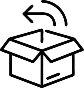 Line art icon of open box with curved return arrow vector