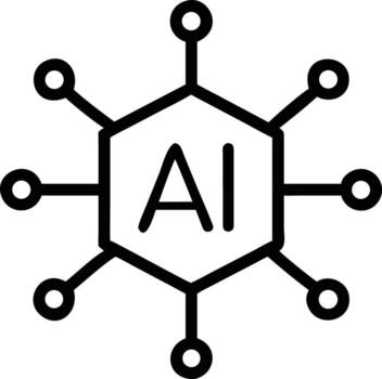 Line art illustration of hexagon with AI abbreviation connected to circles by lines vector