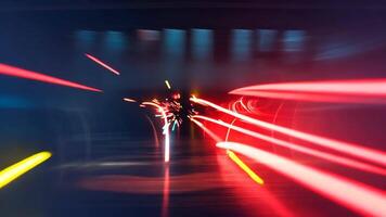 Colorful Light Streaks Create Abstract Patterns in a Tunnel at Night video