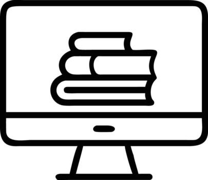 línea dibujo de computadora monitor mostrando apilar de libros icono gráfico vector
