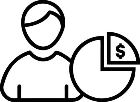 Line icon of person with pie chart showing dollar, financial concept vector