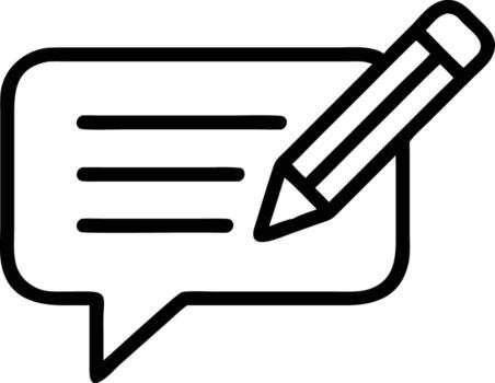 Message bubble with text lines and pencil outline icon for design vector