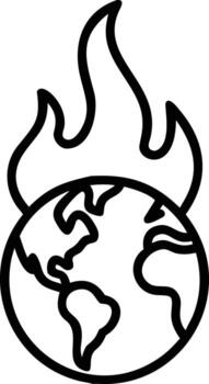 Burning planet line art representing global warming and climate change issues vector