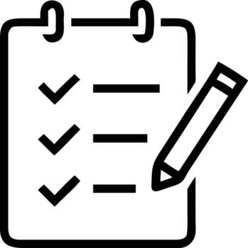 Lista de Verificación icono con lápiz, marcas de verificación, y líneas para proyecto administración símbolo vector