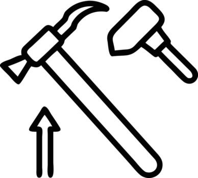 Claw hammer and sledge hammer with arrow upwards direction simple line art icon vector