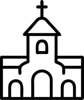 Church building outline icon with cross on top for design vector
