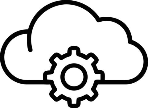 nube servidor con engranaje icono en sencillo contorno estilo vector