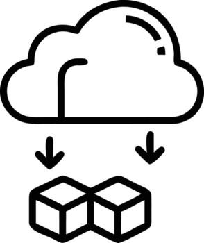 Cloud storage data download to block outline illustration for apps vector