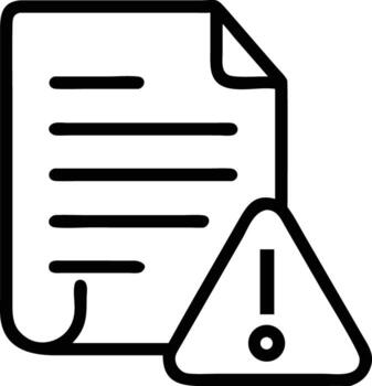 Document with exclamation point icon, error notification, file issue symbol, outline style vector