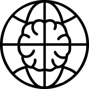 Globe grid with brain icon outline style for science, global, and healthcare use vector
