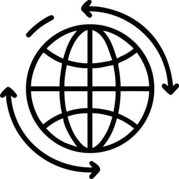 Globe with Circular Arrows in Outline Style for Global Network Icon vector