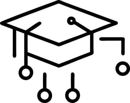 Graduation cap icon with diploma scrolls in a simple outline style vector
