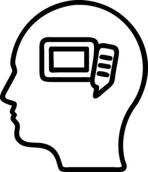 Human head outline with empty monitor and speech bubble line art vector