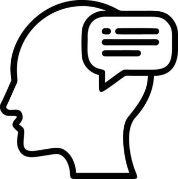 Human head profile with speech bubble containing text outline icon vector