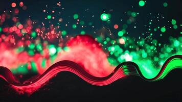 Abstract Red and Green Light Wave With Bokeh Effect on Dark Background video