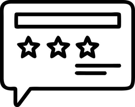 Outline speech bubble icon with rating stars and text lines for website feedback vector