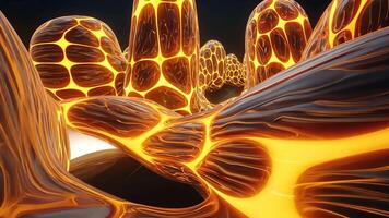 Abstract Glowing Organic Forms Appear on a Dark Background in 3D Animation video