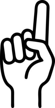 Raised index finger outline icon, hand pointing up symbol, attention sign vector