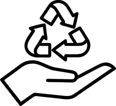 Recycling symbol on open hand outline icon for environmental projects vector