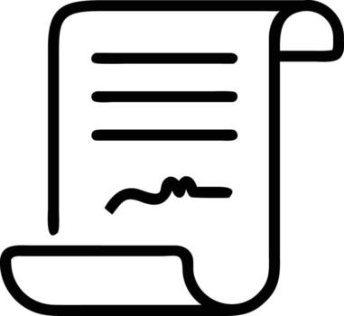 Signed contract document icon with signature and text in outline style vector