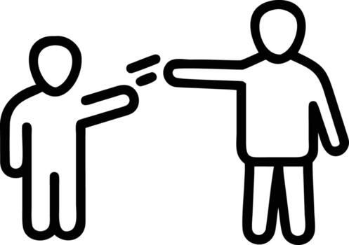 Simple line art drawing of two figures interacting with each other vector