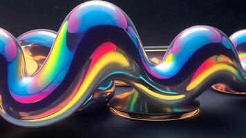 iridiscente fluido formas en un lustroso avión con dinámica color reflexión video