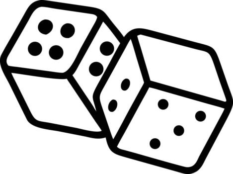 Simple line art illustration of two dice with different numbers showing game vector