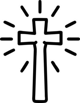Simple outlined Christian cross illustration with burst lines isolated vector