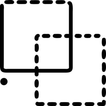 Two squares, one with a solid line, one dashed line, circle symbol vector