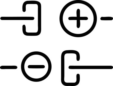 Basic circuit symbol set with positive, negative, and ground elements line art vector