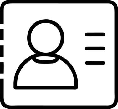 contacto tarjeta icono con persona y texto en sencillo línea Arte estilo vector