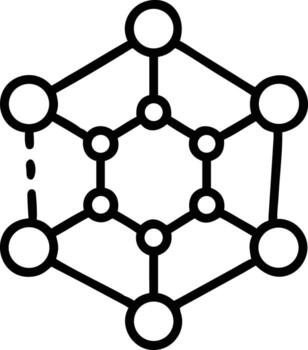 Geometric network diagram with circular nodes and connected lines in a black outline vector