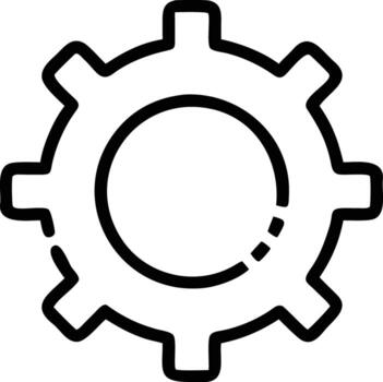 Gear wheel with broken line in outline style for digital projects vector
