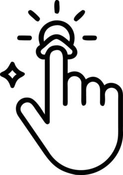 Hand touching lightbulb icon, interface element in simple line art style vector
