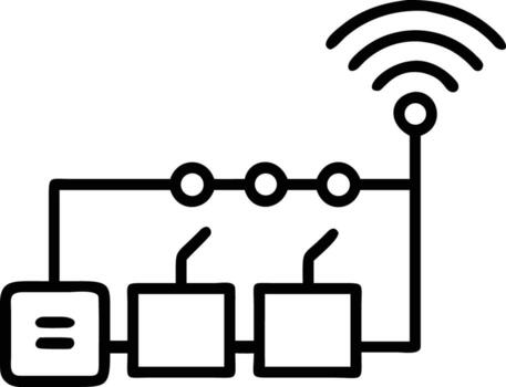 línea Arte icono de circuito con interruptores, transmisor y señal olas vector