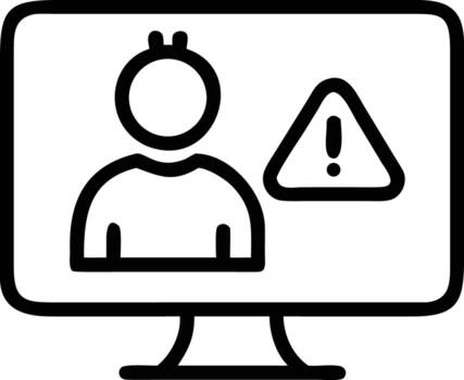línea Arte de usuario perfil en computadora pantalla con advertencia icono vector