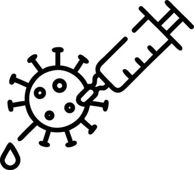 Line art syringe injecting virus particle with a drop of liquid falling vector