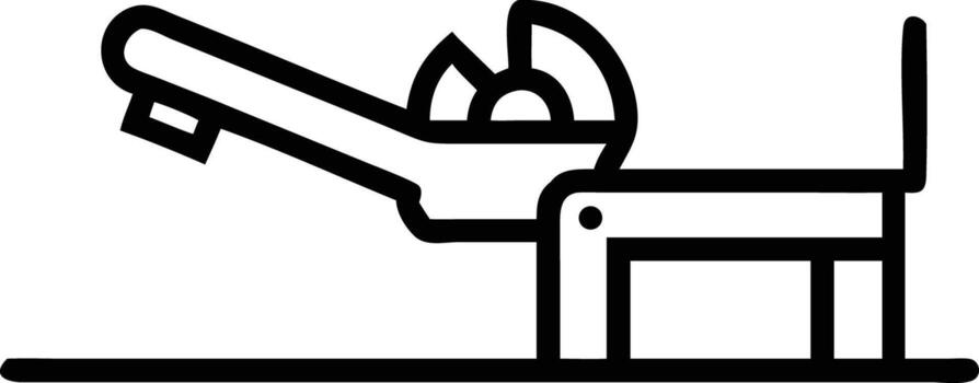 Minimalist line art design of trebuchet siege engine on ground level, simplified design vector