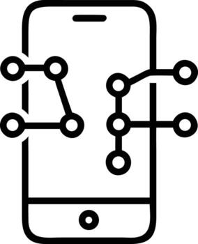 Mobile phone line art with connected data points, network icon style illustration vector