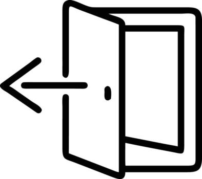 Outline door icon with arrow pointing left, exit symbol in simple linear style vector