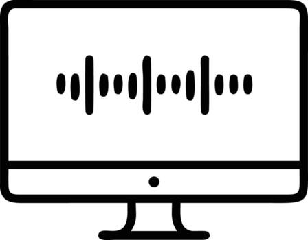 Outline drawing of computer monitor displaying sound wave, minimalist design vector