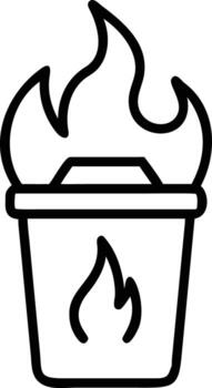 Outline of a container with a flame emblem and flames rising above vector