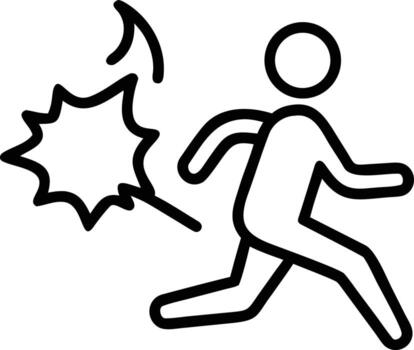 Running stick figure escaping explosion outline illustration for design projects vector