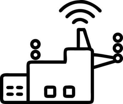 sencillo línea Arte inteligente fábrica icono con inalámbrico conexión y robótico brazo vector