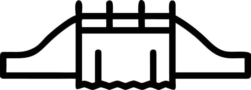 Simple line drawing icon of bridge with wavy base in bold strokes vector